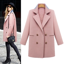 2016 Autumn Winter Fashion Overcoat Pink/Blue Wool cashmere Turn-Down Collar Casual Worsted Outerwear Coat for Women 2024 - buy cheap