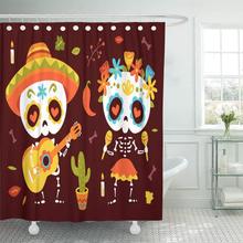 Waterproof Home Decor Skull Cartoon Style Day Of Dead Autumn Leaves Calavera Guitar Mexican Sugar Bones Picture Shower Curtain 2024 - buy cheap