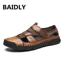 Sandalias romanas clásicas de cuero genuino para hombre, zapatillas para exteriores, Playa Goma, senderismo 2024 - compra barato