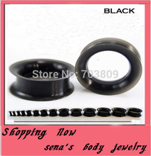 Body jewelry Free Shipping  Wholesales 192pcs/lot Mix 4-25mm black double flare Ear Piercing Plug Silicone Flesh Tunnel 2024 - buy cheap