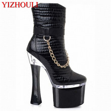 7-8 inch women short boots winter punk motorcycle boots 18-20cm gold chain Platform high heels party shoes dress ankle boots 2024 - buy cheap