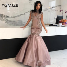 Robe De Soiree 2019 Long Evening Dresses Mermaid High Collar Beaded Appliques Lace Saudi Arabic Women Formal Party Prom Gown 2024 - buy cheap