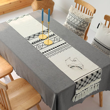 Boho Table Runner with Tassels Woven Braided Cotton Black White Plaid Striped Table Runner for Home Decoration and Everyday Use 2024 - buy cheap