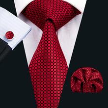 FA-1573 New Arrive Fashion Ties For Men Red Plaids Checks Jacquard Woven Necktie Hanky Cufflinks For Wedding Party Freeshipping 2024 - buy cheap