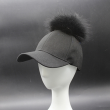 Boné de beisebol preto com pompom, chapéu snapback de beisebol com pompom de pelo real para mulheres e homens, novo, 2019 2024 - compre barato