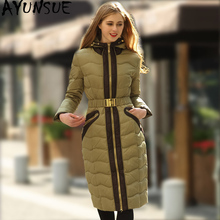 AYUNSUE/зимняя куртка-пуховик на утином пуху для женщин, длинное пальто с капюшоном 2020, модные корейские женские пуховые пальто, теплая парка, пуховик MY-566 2024 - купить недорого