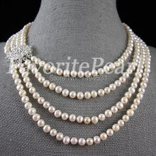 Pearl Necklace - 16-22 Inches 6-7mm 4 Strand White Color Natural Freshwater Pearl Necklace Bridesmaid Jewelry Wedding Gift 2024 - buy cheap