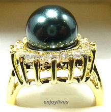 FREE SHIPPING >>>Black South Sea Shell Pearl Yellow STONE Ring Size: 6.7.8.9 2024 - buy cheap