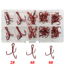 50pcs 35647 High Carbon Steel Treble Fishing Hooks Red Small Wide Gap Triple Hard Lure Spoon Fishing Hook Set With Box 2024 - compra barato