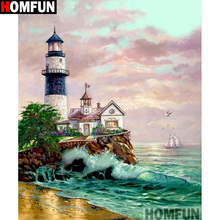 Homfun pintura completa quadrada/broca redonda 5d diy, pintura de diamante "torre alta casa", bordado 3d, ponto cruz 5d, decoração de casa a13404 2024 - compre barato