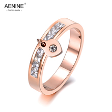 AENINE Trendy Stainless Steel Ring Rose Gold AAA Zircon Shinning Rhinestone Hang Heart For Christmas Gift Girl Women AR18142 2024 - buy cheap