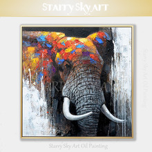 Pintura al óleo sobre lienzo de elefante, pintura al óleo moderna de alta calidad, pintada a mano, con textura gruesa, artista profesional 2024 - compra barato