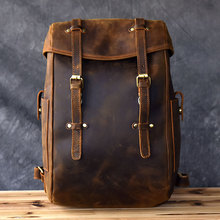 Bolsa de ombro masculina de couro legítimo, mochila de viagem de 14 cabeças, bolsa de laptop retrô artesanal original de couro crazy horse 2024 - compre barato