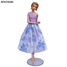 Roupas de boneca fashion azul roxo para boneca barbie, roupa de festa, vestido, top, saia midi floral, acessórios de bonecas, brinquedo de criança 1/6 2024 - compre barato