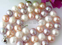 Fashion beautiful free shipping Genuine 8-9mm Natural Multi-Color Akoya cultured pearl necklace 18 "BV43 2024 - buy cheap