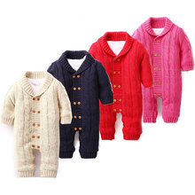 Newborn Baby Rompers Warm Thick Winter Knitted Sweater Rompers Newborn Boys Girls Jumpsuit Climbing Clothes Hooded Outwear 2024 - buy cheap