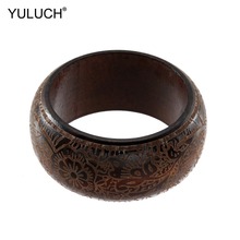 Yuluch 2019 grande artesanal do vintage vermelho esculpido flor pulseiras moda de madeira étnica jóias acessórios populares pulseiras presentes 2024 - compre barato