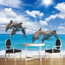 Children wallpaper,jumping dolphins, blue sea and sky,3D wallpaper for living room children's room wall waterproof wallpaper 2024 - buy cheap