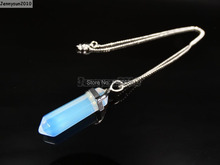 Natural Opalite Gems Stones Hexagonal Pointed Healing Reiki Chakra Pendant Beads Silver 17'' Chain Necklace 5 Sets/Pack 2024 - buy cheap