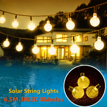 Solar Powered Led Outdoor String Lights 6M 30LEDs Crystal Ball Globe Fairy Strip Lights for Outside Garden Patio Party Christmas 2024 - buy cheap