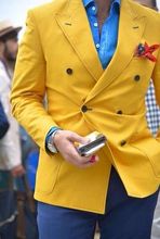 2019 Latest Coat Pant Designs Yellow Men Suits Double Breasted Custom Casual Prom Street Suits Men 2 Pieces Ternos Jacket+Pants 2024 - buy cheap