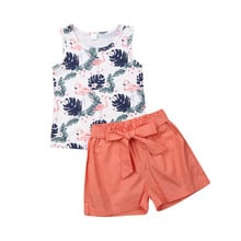 New 2Pcs Set Toddler Kids Baby Girl Flamingo Sleeveless Floral T-Shirt+Shorts Outfits 2024 - buy cheap