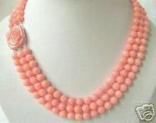 Бесплатная доставка> >>>> Редкие 3 ряда 7-8 мм розовые коралловые бусины ожерелье S 2024 - купить недорого