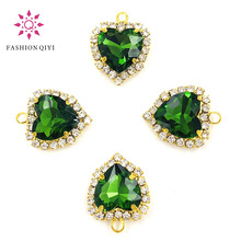 NEW 12mm Grass green heart shape gold base single loop Crystal button flatback Glass sew on rhinestones diy wedding decoration 2024 - buy cheap