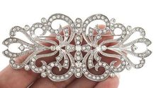 2.75" Beautiful Rhodium Silver Plated Vintage Brooch with Rhinestone Crystals 2024 - buy cheap