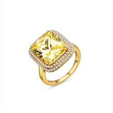 Luxury Solid Silver with Yellow Zirconia in18k Gold Color crystal Zircon moissanite Ring Gold engagement wedding lovers couple 2024 - buy cheap