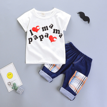 BibiCola/новый комплект детской одежды, летняя хлопковая одежда с надписью для мальчиков и девочек, модная повседневная футболка + короткие штаны комплекты из 2 предметов 2024 - купить недорого