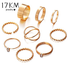 17KM модный круглый набор колец на сустав пальца геометрической формы для женщин, винтажное плетеное кольцо с кристаллами для женщин, ювелирные изделия, подарки 9 шт./компл. 2024 - купить недорого