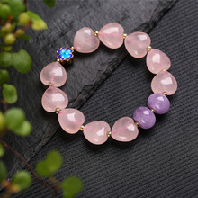 Pulseras de cristal Rosa Natural para mujer, cuentas en forma de corazón con pulsera de flores, regalo de la suerte, joyería de cristal de belleza 2024 - compra barato
