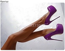 Purple leather women's high heels ankle buckle platform heel peep toe female party dress shoes thin heel single shoes stiletto 2024 - buy cheap