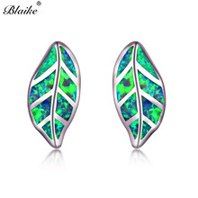 Blaike Charm Plant Tree Leaf Stud Earrings For Women 925 Sterling Silver Green White Blue Fire Opal Earrings Wedding Girls Gift 2024 - buy cheap