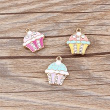 Hot Pink Yellow Purple Rhinestone Cake Pendant Enamel Gold Korean Charms DIY Jewelry Accessories For Handmade Necklace Keychains 2024 - buy cheap