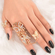 Fashion Rhinestone Hollowed Butterfly Link Finger Ring Adjustable Women Jewelry 2024 - buy cheap