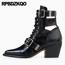 Lace Up Luxury Chunky Women Pointed Toe Fall Punk Rock Boots Gladiator Summer High Heel Sandals Roman 2021 Shoes Metal Booties 2024 - buy cheap