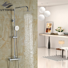 Uythner Newly Brass Bathroom 8" Thermostatic Shower Faucet Set w/ Hand Shower Chrome Plate Mixer Tap 2024 - buy cheap