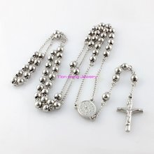 Men Women Fashion Silver Color Jewelry Stainless Steel Catholic Religous Rosary Cross Necklaces Beads,Wholesale 5pcs/lot 2024 - buy cheap