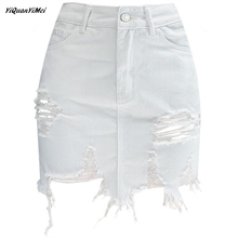 summer white denim skirts womens high waist short skirt woman Hole jeans skirt  mini skirts jupe femme faldas mujer 2024 - buy cheap