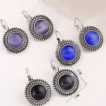 Bohemian Big Drop Earrings For Women Vintage Tibetan Silver Color Dangle Earring Blue Black Stone Round Earings 2024 - buy cheap