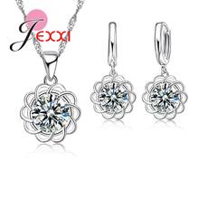 Big Crystal Round Flower Shape Woman 925 Sterling Silver Necklace + Earrings Simple Fashion Party Jewelry Set Wholesale 2024 - buy cheap