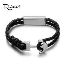 RUIMO 316L Stainless Steel Big Double Hole Beads Bracelets Square Hole Anchor Connector Charms Bangles&Bracelets Men Jewelry 2024 - buy cheap