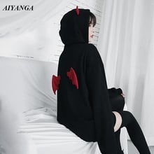 Black Gothic Hoodies Women 2019 Spring Medium Long Hoodies Pullovers Tops Outerwear Plus velvet thicken Warm Coat Autumn Winter 2024 - buy cheap