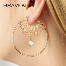 Bravekiss brincos circulares grandes femininos de argola, joias douradas com cristal na moda de 2019, brinco redondo da moda bpe1399 2024 - compre barato