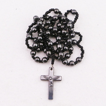 Mens Beckham Cross Pendant Black Hematite Bead Rosary Beads Necklace Catholic religion rosary 2024 - buy cheap