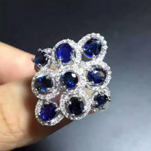 Женское кольцо с натуральным голубым сапфиром, кольцо из стерлингового серебра 925 пробы с натуральным драгоценным камнем, модные роскошные круглые подарочные украшения для девочек 2024 - купить недорого