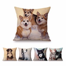 Lovely French Bulldog Border Collie Puppy Dogs Pil Painting Home Decorative Sofa Throw Pillow Case Linen Husky dog Cushion Cover 2024 - buy cheap