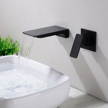 Настенный латунный черный смеситель для ванной комнаты «Водопад», роскошный кран для раковины, настенный, для горячей и холодной воды 2024 - купить недорого